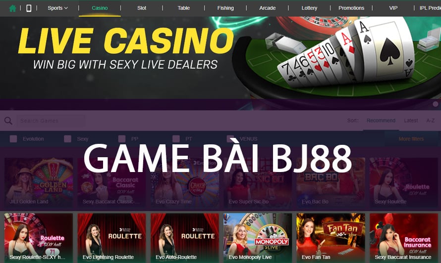 Khám phá về sảnh game casino online BJ88 hấp dẫn